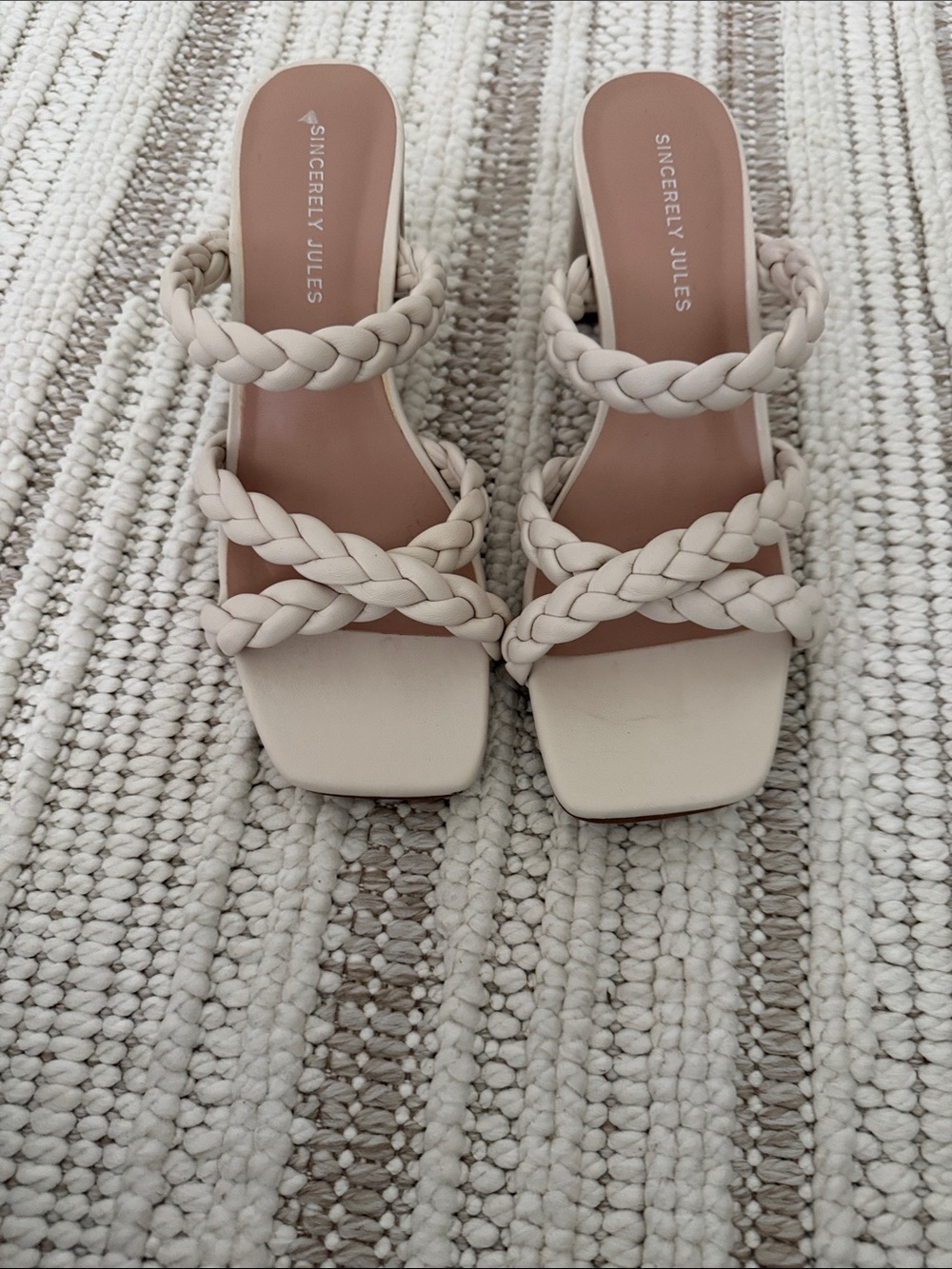 Sincerely Jules Braided Strap Block Heel Sandals in Cream